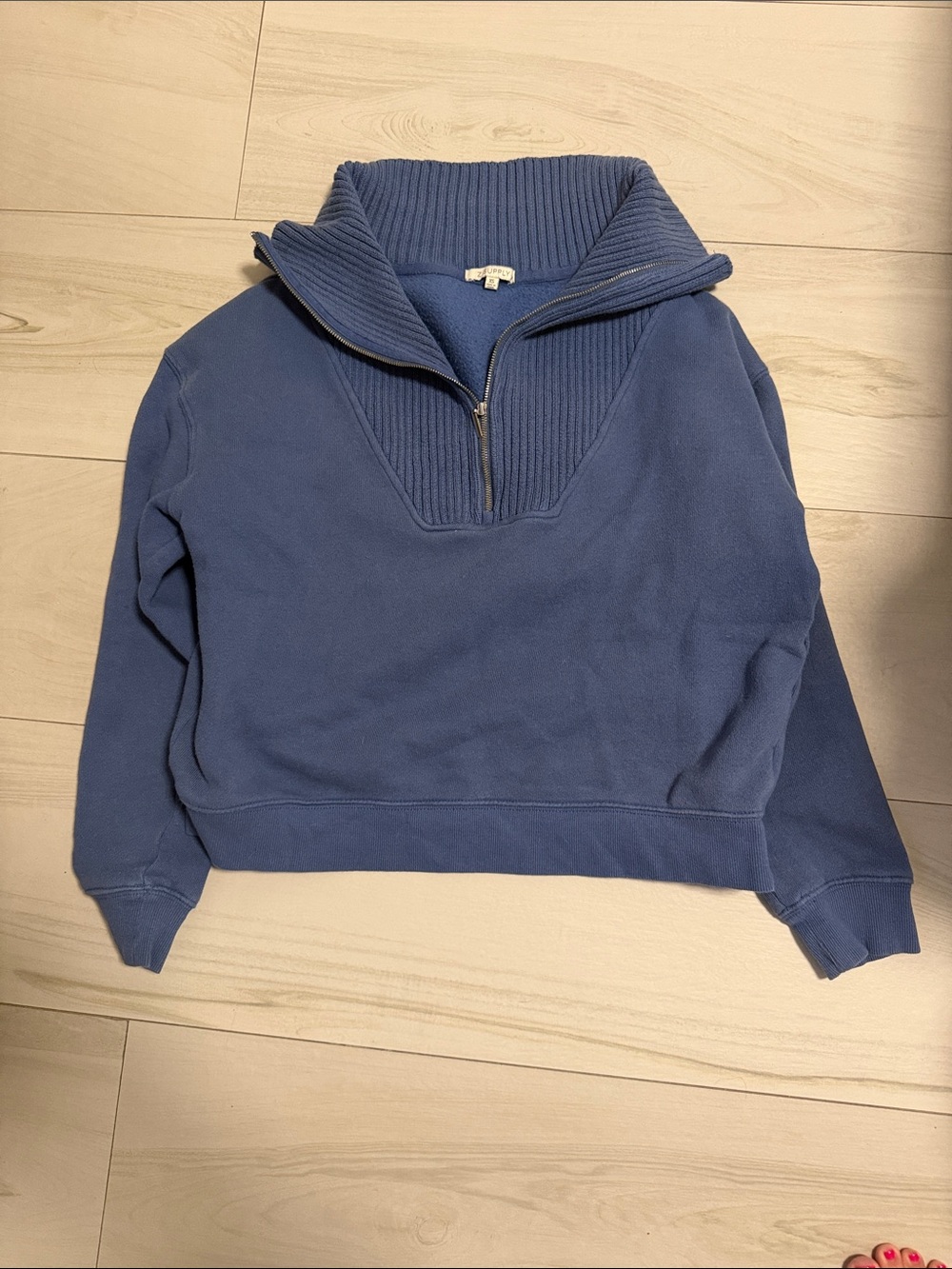 Z Supply Quarter-Zip Ribbed Collar Pullover Sweater - Blue